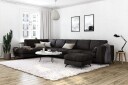 Ocean Lyx 6 seters Venstrevendt U formet Sofa med Divan og Sjeselong + Fotskammel i Fløyel   Mørk grå