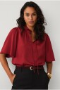 Ellos Collection   Bluse med draperte volangermer   Rød