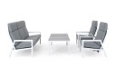 Brafab Belfort sofagruppe Vit med grå dyna 3 seter sofa 2 st reclinerstoler & sofabord 140x70 cm