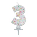 Bursdagslys med dryss 7 cm - Tallet 3