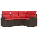 vidaXL Hagesofa Set 4 stk. Brun og rød polyrotting