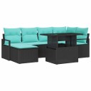 vidaXL Hagesofa Set 7 stk. Svart og Blå Poly rattan