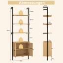 Veggmontert bokhylle med rottingskap – 3 lags 184 cm