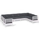 vidaXL Hagesofagruppe med puter 9 deler hvit heltre furu