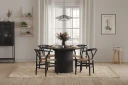 Kopparbo Rundt Spisebord 130 cm Utvidbart med tilleggsplate - Svart Tre / Riflet