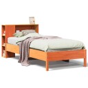  Seng med bokhylle uten madrass voksbrun 100x200 cm heltre furu 8721158616357