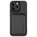 iPhone 15 Pro Magnetisk Deksel med Kortlomme Karbonfiber Svart
