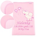Stort teppe med navn. Elefant med ballonger. Rosa