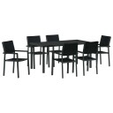 7 Delt Hage Spisesett Svart Poly Rattan