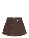 Monki Asymmetric Cotton Twill Wrap Skort - Brown - 36