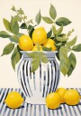 Lemons in a Striped Vase Mediterranean Still Life Plakat Plakat / 30x40cm