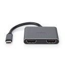 Nedis USB Multi port Adapter 3.2 Gen 1 Usb c Hann 2x HDMI 0.10 M Rund Nikkel Belagt PVC Sort Konvolutt