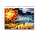 Lerretsbilde 70x100 cm Romantisk spasertur under en månelys himmel med fargerike høsttrær Oransje / Blå / Rød