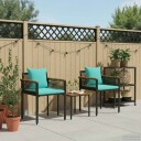  Utemøbelsett med pute 3 pcs Svart og turkis PE Rattan
