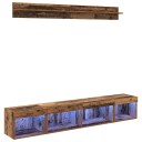  TV vegghyllesett med LED 5 pcs Gammelt tre Konstruert tre