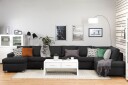 Crazy 6 seters Høyrevendt U formet XX Large Sofa med Divan og Sjeselong i Stoff   Antrasitt