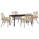  5-delt hagesett med puter brun poly rattan