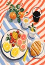 Sunny Breakfast citrus and croissant art Plakat Plakat / 21x30cm