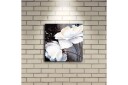 Lerretsbilde med LED belysning 28x28 cm Hvite blomster med elegante detaljer Hvit / Grå / Brun