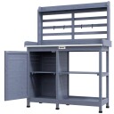 Plantebord av tre Hagebord med skap og benkeplate 112x47x146 cm Grå 2 hyller og 4 kroker for hageelskere