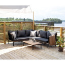 Venture Design Andorra sofagruppe Akasie/svart med grå pute 2st 2-seterende, hjørne & bord 90x60 cm Natur