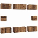  TV benk sett Veggmontert 8 pcs Gammelt tre Konstruert tre