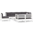 vidaXL Hagesofagruppe med puter 9 deler hvit heltre furu