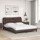  Sengeramme med LED-lys brun 160x200 cm kunstig lær 8721012356580