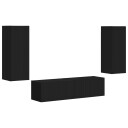  TV benksett Veggmontert 2 pcs Svart Konstruert tre