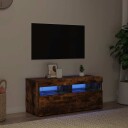 vidaXL TV-benk med LED-lys røkt eik 90x35x40 cm