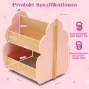 Barnebokhylle i tre med hjul – 2 etasjers rosa oppbevaring