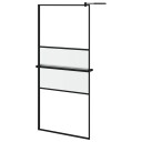 vidaXL Dusjvegg med hylle svart 100x195 cm ESG-GLASS OG ALUMINIUM