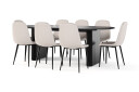 Bark Noira Ovalt Spisebord 220 cm Svart + 8 Nibe stol beige med svarte ben   Svart/Beige