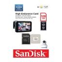 SanDisk High Endurance - Flashminnekort (microSDXC til SD-adapter inkludert) - 128 GB - Video Class V30 / UHS-I U3 / Class10 - microSDXC UHS-I