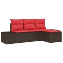 vidaXL Hagesofa Set 4 stk. Brun og rød polyrotting
