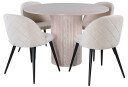 Venture Design Bianca & Velvet spisegruppe Beige/whitewash 4 stoler & bord 110 cm