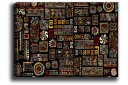 Lerretsbilde 70x100 cm Et fargerikt geometrisk mønster med symbolske elementer Svart / Rød / Gul