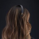 Balmain Paris Black Leather Puffed Headband with Gold Plated Logo