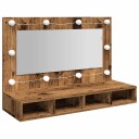  Speilskap med LED gammelt tre 90x31,5x62 cm