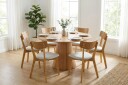 Siena spisegruppe 130 cm rund i eik med 6 Amelia spisestoler med pute   Eik/Beige