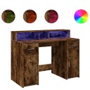  Skrivebord med LED-lys røkt eik 120x55x91 cm konstruert tre