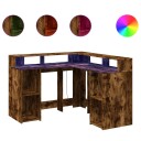  Skrivebord med LED-lys røkt eik 130x130x91 cm konstruert tre