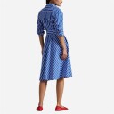 Belted Wide-Stripe Cotton Shirtdress Blue/White