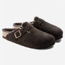 Birkenstock Boston Shearling Suede Leather/Fur Mocha