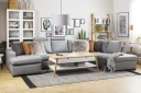 Crazy 5 seters Høyrevendt U formet X Large Sofa med Divan og Sjeselong i Stoff   Grå