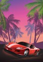 Red Sports Car Sunset Plakat / 21x30