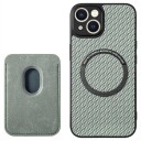 iPhone 15 Magnetisk Deksel med Kortlomme Karbonfiber Grønn