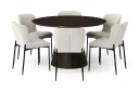 Siena spisegruppe rund 130 cm røkt eik med 6 Elsie spisestoler - Røkt eik/Beige