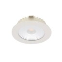 On Cabinet downlight 5W 12V 3000K, dimbar, IP44, Ø70, Hvit