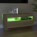 vidaXL TV-benk med LED-lys sonoma eik 80x35x40 cm